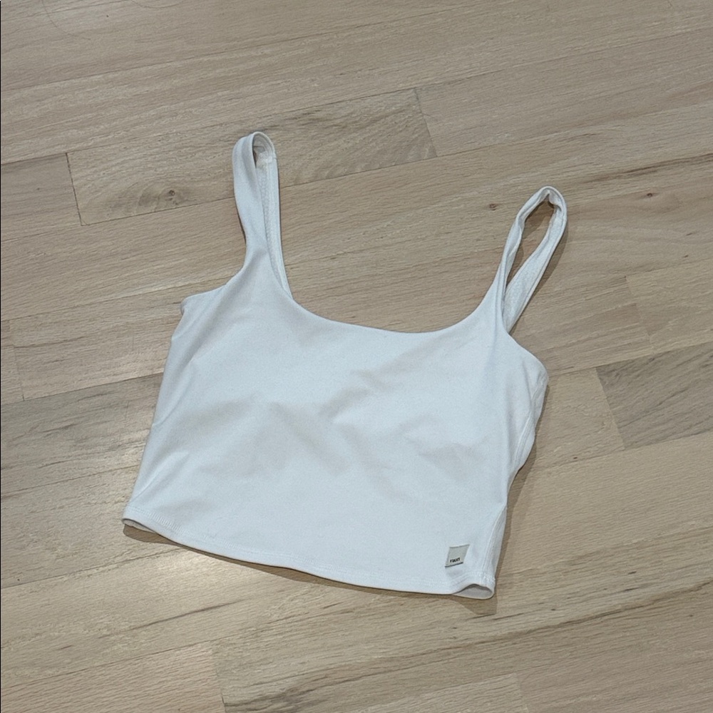 Vuori White Performance Crop Top with Logo Patch
